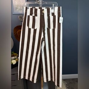 Altar’d State Striped Cropped Wide Leg Jeans Women’s 32 High Rise BrownWhite NWT